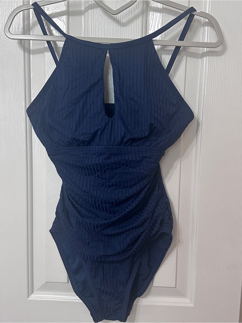 Ellen Tracy Navy Blue Textured One-Piece Swim